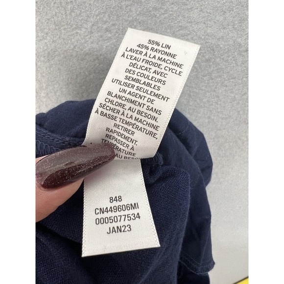 New Caslon Linen Blend Wide Leg Drawstring Waist Blue Pants Size Petite L - Picture 13 of 13